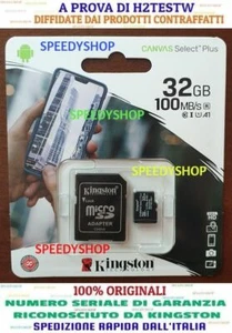KINGSTON Micro SD 32 GB classe 10 MICROSD 100 MB/S CANVAS PLUS SCHEDA MEMORIA - Foto 1 di 2