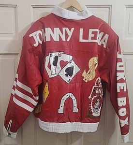 VINTAGE NOS 90s RED LEATHER 9000 CASINO SLOTS GAMBLING JUKE BOX JACKET SIZE XL - Picture 1 of 9