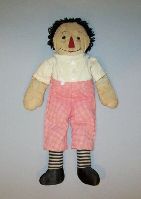 Старинная антикварная винтажная кукла Raggedy Andy 1930-х годов из ткани 19 дюймов с нанесенным носом и отличными ногами - Изображение 1 из 4