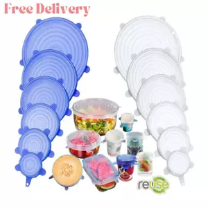 Silicone Stretch Lids Food Covers Reusable Silicone Food Bowl Cover 6 Pieces Set - Picture 1 of 7