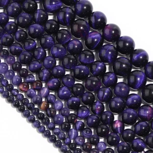 Natürliche Lila Tigerauge Edelstein Glatt Rund Lose Perlen für Schmuckherstellung - Bild 1 von 16