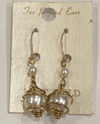 New Vintage 14k Gold Filled Twisted Wire Drop Pearl Earrings - Image 1 of 2