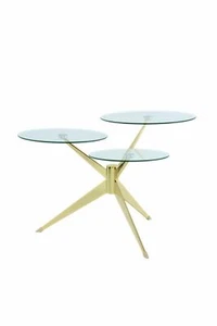 BeistelltischTriplet 110 Rund Gold Metall Glas 3 Platten Tisch Couchtisch  - Bild 1 von 5