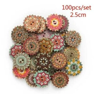 Craft Scrapbooking Round 2 Holes 100Pcs Sewing Flower DIY Wood Wooden Buttons - Picture 1 of 14