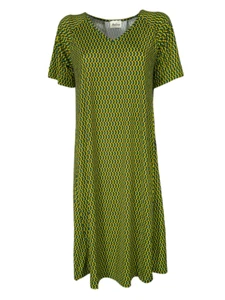 FEELING by JUSTMINE abito donna svasato fantasia marrone/giallo/verde E2736 6106 - Imagen 1 de 7