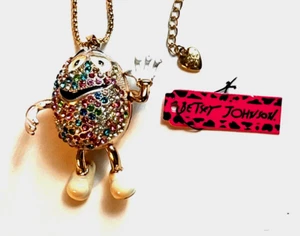 BETSEY JOHNSON GOLD TONE ENAMEL M&M MULTI COLOR CRYSTAL NECKLACE - Picture 1 of 1