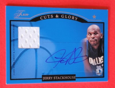 JERRY STACKHOUSE AUTOGRAPH & GAME USED JERSEY CARD #d32/50 2004-05 FLAIR CUTS - Image 1 of 2