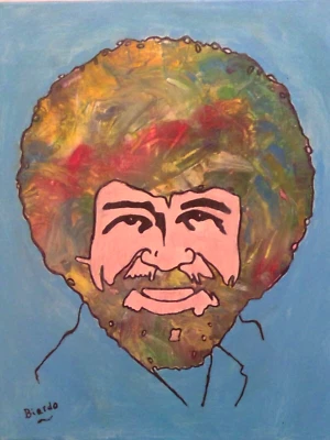 Bob Ross estilo retrato realismo arte pop abstrata pintada à mão tela 16x20  - Imagem 1 de 3