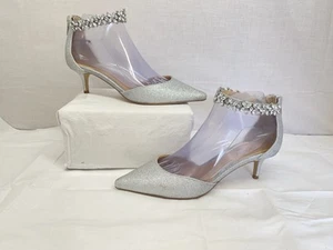 Jewel Badgley Mischka Maya Crystal Strap 2-Piece Pump Silver Size 7W - Picture 1 of 9