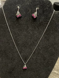 Sterling Silver Ruby Emerald Necklace Earrings Set 925 UV Glow Stones - Picture 1 of 4