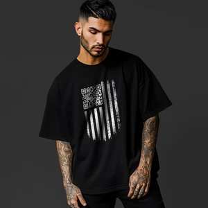 QR Code American Flag T-Shirt – Distressed USA Flag Graphic Tee A327 - Picture 1 of 11