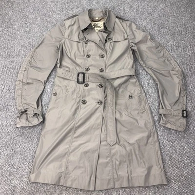 Burberry London Trench Coat Womens 14 Gray Double Breasted Belted Poly Jacket - Image 1 of 4