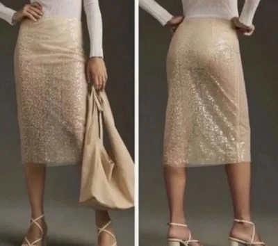 Hermosa falda midi Jason Wu nueva con etiquetas crema lentejuelas transparentes talla 10 Foto 1 de 4