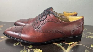 Scarpe Oxford Mercanti Fiorentini pelle marrone punta a medaglione punta alare uomo US 12M - Foto 1 di 11