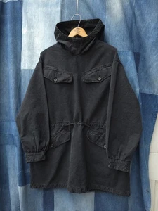 Vintage 1950s French Black Overdyed Alpine Smock Parka Jacket Military Army M - Picture 1 of 10