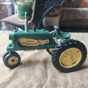 Vintage Farm Tractor Toy Wooden Handmade John Deere Colors Detailed Knobby Tires - Picture 1 of 20
