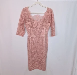 Vintage 1950s Emma Domb Sz. 14 Floral Lace Sheath Tea Dress Illusion Sleeves - Picture 1 of 10