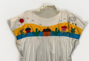 New VTG Mexican Dress Appliquéd Sunburst Folk Art Embroidered Sz 1X-2X 90s - Picture 1 of 4