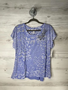 Style & Co Shirt Damen Petite XL Periwinkle Perlen Print Lagenlook Oberteil Strick - Bild 1 von 10