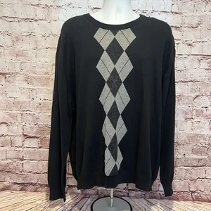 Perry Ellis Men’s Black Argyle Long Sleeve Cotton Pullover Sweater Size XXL - Picture 1 of 5