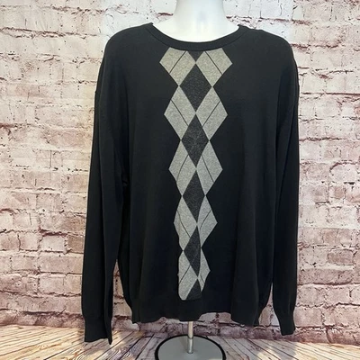 Perry Ellis Men’s Black Argyle Long Sleeve Cotton Pullover Sweater Size XXL - Image 1 of 4
