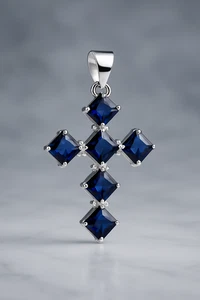 Faceted Amethyst Tanzanite Gemstone Cross 925 Sterling Silver Casual Pendant - Picture 1 of 4