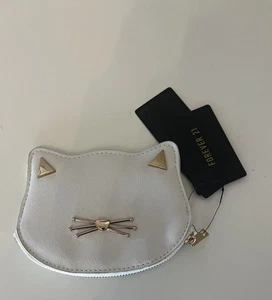 White & Gold Cat Small Zipper Coin Purse (Forever 21) - Picture 1 of 3