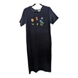 Coldwater Creek Navy French Terry SS Maxi Dress Embroidered Medium Cottage - Picture 1 of 6