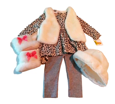 *6 PZ❤SET COMPLETO PANTALONI❤ 9M ❤TUNICA❤LEGGINGS❤GILET PELLICCIA❤CAPPELLO PELLICCIA❤STIVALI PELLICCIA - Immagine 1 di 4