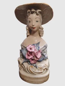 Vintage 1940er Cordey Corday Porzellan viktorianische Blumen Hut Dame Büste Figur " - Bild 1 von 10