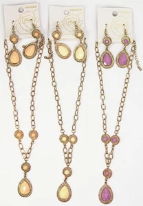 Pfirsich Creme Violett Anhänger Halskette & Ohrring Set Modeschmuck jxh1 - Bild 1 von 11