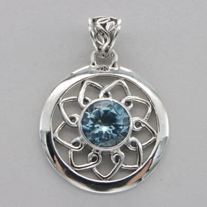 Colgante Redondo Topacio Azul Plata de Ley 925 - Colgante Topacio Azul en Argent - Imagen 1 de 8