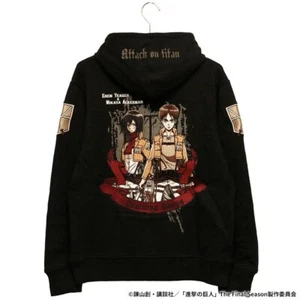 ATTACK ON TITAN Embroidered Zip Up Cotton Hoodie Eren & Mikasa Japanese Size 2XL - Picture 1 of 12
