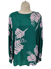 Bnwt Womens M&S Autgraph Uk 16 Green Palm Leaf Print Lantern Sleeve Blouse Top