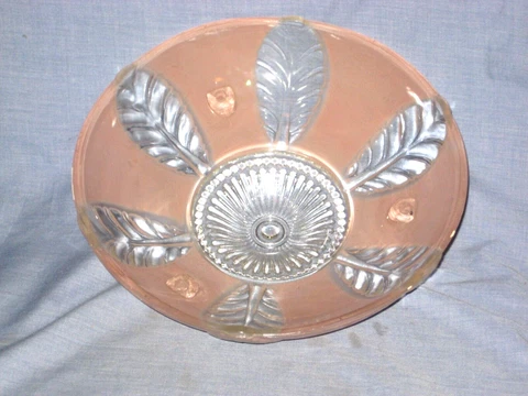 ANTIQUE 1940'S CEILING LIGHT GLOBE, SHADE - PINK FROSTED GLASS WITH LEAF DESIGN Cover