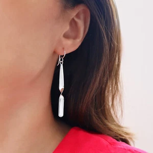 Long 925 Sterling Silver Drop Earrings Twisted Polished Stick Ladies Earrings - Picture 1 of 5