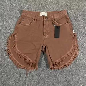 One Teaspoon Free People Frankies Cutoff Denim Shorts Womens 26 Brown Distressed - Picture 1 of 17