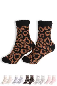 6 Pairs ScarvesMe Women's Soft Fuzzy Winter Leopard Animal Ankle Socks 9-11 - Picture 1 of 8