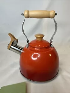 Herren rot orange Teekanne Wasserkocher Pfeife Holzgriff 1,6 Qt Cool Touch Griff - Bild 1 von 11