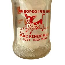 Vintage 1/2 Pt MacKenzie Dairy Farm Keene, N.H. Milk Bottle Cow Cartoon Slogan