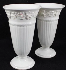 Wedgwood CREAM ON CREAM-PLAIN EDGE 2 Footed Vases Queensware GOOD CONDITION - Picture 1 of 5