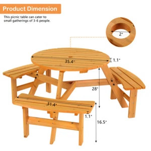 6Person Outdoor Wooden Picnic Table Bench & Outside Table Set for Porch Backyard - Picture 1 of 6