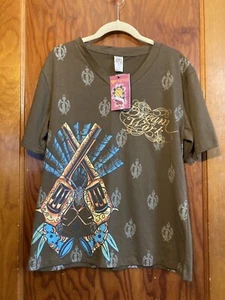 NWT Veneno V-Neck T-Shirt Size M Dream & Work Revolver Black Widow Rhinestones - Picture 1 of 7