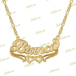 PERSONALIZED 14K GP 3D CURVED DOUBLE PLATED SCRIPT NAME PLATE NECKLACE ANY NAME - Picture 1 of 3