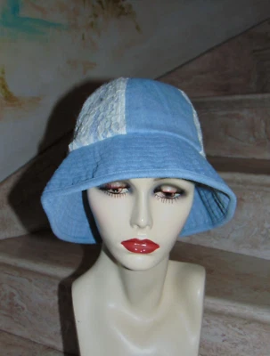 RARO Hansel de Basilea Sombrero Cubo Prototipo Azul Blanco Encaje Y2K Clásico Playa Foto 1 de 4