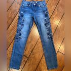 Seven7 women’s floral embroidered skinny jeans blue stretch size 6 measure 28x30