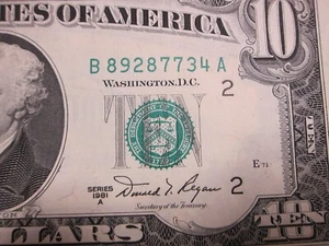 1981A $10 FRN #B89287734A - Picture 1 of 9