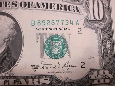 1981A $10 FRN #B89287734A - Image 1 of 4