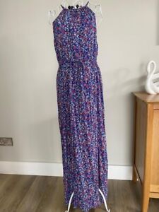 Ladies New Look High Apex Neck, Blue Floral Maxi dress, Size UK 16, VGC