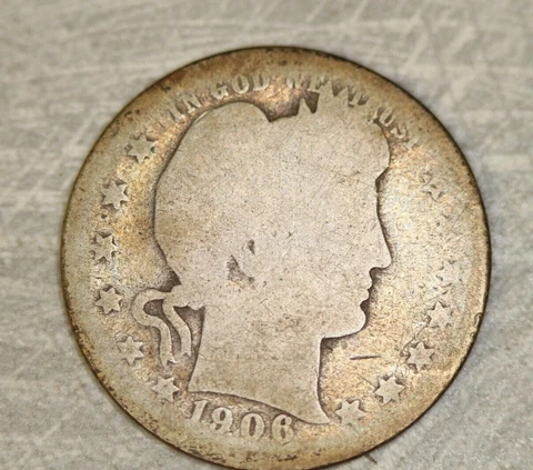 1906 O Barber Head Quarter, AG,   About Good, 25c Liberty Head Cover